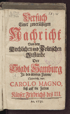 Vorschaubild von In den älteren Zeiten, Nehmlich von Carolo Magno, biß auf die Zeiten Käyser Friedrichs des III.