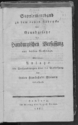 Vorschaubild von Supplementband zu dem neuen Abdrucke der Grundgesetze der Hamburgischen Verfassung und dessen Nachtrage