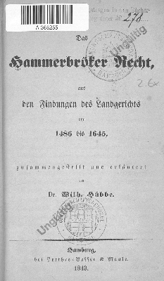 Vorschaubild von Das Hammerbröker Recht aus den Findungen des Landgerichts von 1486 bis 1645