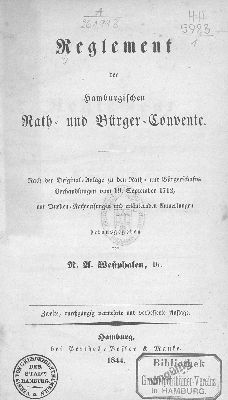 Vorschaubild von Reglement der hamburgischen Rath- und Bürger-Convente