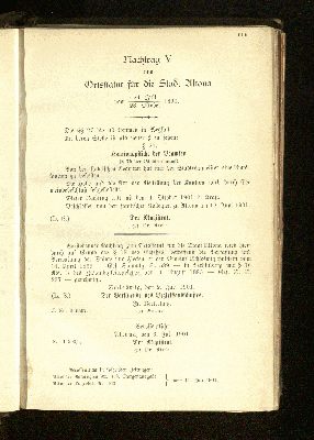 Vorschaubild von Nachtrag V zum Ortsstatut für die Stadt Altona vom 24. Juli / 28. Oktober 1890.