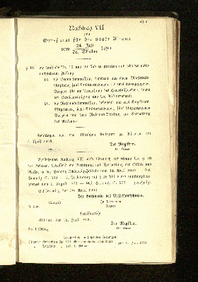 Vorschaubild von Nachtrag VII zum Ortsstatut für die Stadt Altona vom 24. Juli / 28. Oktober 1890.