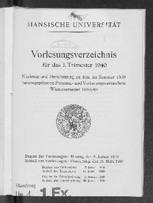 Vorschaubild von [Personal- und Vorlesungsverzeichnis // Hamburgische Universität]