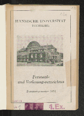 Vorschaubild von [Personal- und Vorlesungsverzeichnis // Hamburgische Universität]