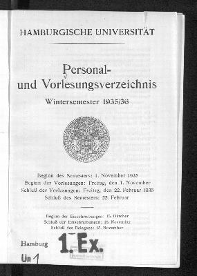 Vorschaubild von [Personal- und Vorlesungsverzeichnis // Hamburgische Universität]