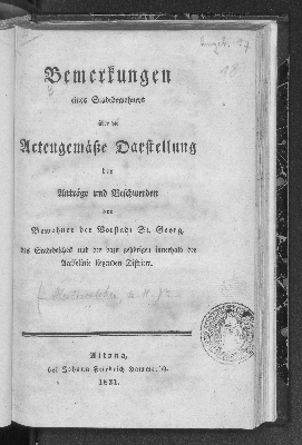 Vorschaubild von Bemerkungen eines Stadtbewohners über die actenmäßige Darstellung der Anträge und Beschwerden der Bewohner der Vorstadt St. Georg, des Stadtdeiches und der dazu gehörigen, innerhalb der Acciselinie liegenden Districte