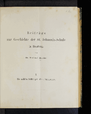 Vorschaubild von Beiträge zur Geschichte der St. Johannis-Schule in Hamburg