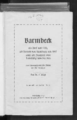 Vorschaubild von Barmbeck als Dorf um 1750, als Vorort von Hamburg um 1867 und als Stadtteil von Hamburg 1894 bis 1910