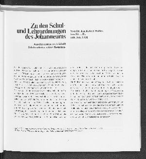 Vorschaubild von Zu den Schul- und Lehrordnungen des Johanneums.
Aus den ersten zweieinhalb Jahrhunderten seines Bestehens.