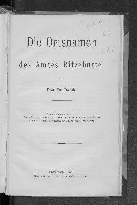 Vorschaubild von Die Ortsnamen des Amtes Ritzebüttel