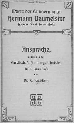 Vorschaubild von Worte der Erinnerung an Hermann Baumeister