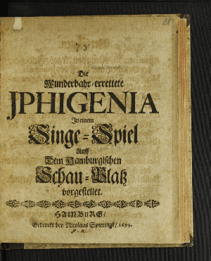 Vorschaubild von Die Wunderbahr-errettete Iphigenia