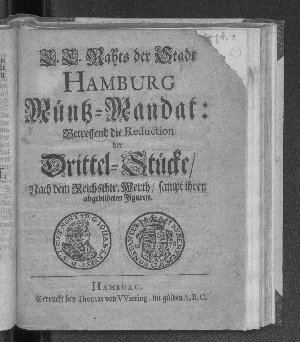 Vorschaubild von E. E. Raths der Stadt Hamburg Müntz-Mandat