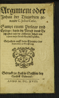 Vorschaubild von Argument oder Inhalt der Tragoedien genandt C. Julius Caesar