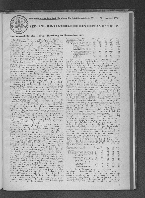 Vorschaubild von Handelsstatistisches Amt: See- und Binnenverkehr des Hafens Hamburg, November 1937