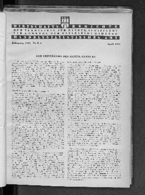 Vorschaubild von Handelsstatistisches Amt: Wirtschaftsberichte der Verwaltung für Handel, Schiffahrt und Gewerbe der Hansestadt Hamburg, April 1938