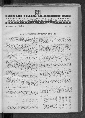 Vorschaubild von Handelsstatistisches Amt: Wirtschaftsberichte der Verwaltung für Handel, Schiffahrt und Gewerbe der Hansestadt Hamburg, Juni 1938