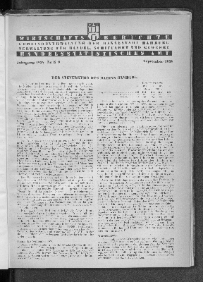 Vorschaubild von Handelsstatistisches Amt: Wirtschaftsberichte der Verwaltung für Handel, Schiffahrt und Gewerbe der Hansestadt Hamburg, September 1938