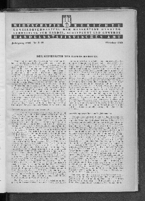 Vorschaubild von Handelsstatistisches Amt: Wirtschaftsberichte der Verwaltung für Handel, Schiffahrt und Gewerbe der Hansestadt Hamburg, Oktober 1938