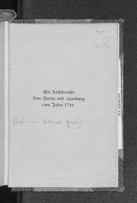 Vorschaubild von Ein Reisebericht über Berlin und Hamburg vom Jahre 1785