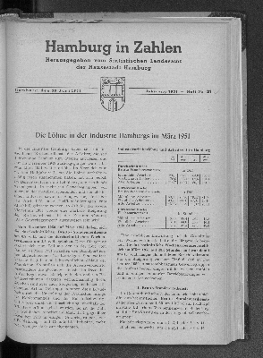 Vorschaubild von Die Löhne in der Industrie Hamburgs im März 1951