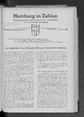 Vorschaubild von Die Bautätigkeit im 1. Halbjahr 1951 in der Hansestadt Hamburg
