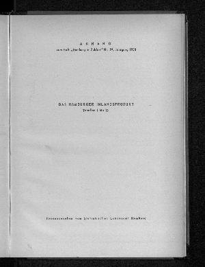 Vorschaubild von Anhang zum Heft "Hamburg in Zahlen" Nr. 19, Jahrgang 1958: Das Hamburger Inlandsprodukt Tabellen 1 bis 15