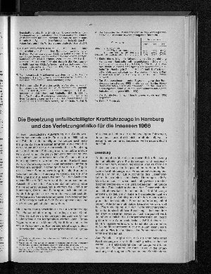 Vorschaubild von Die Besetzung unfallbeteiligter Kraftfahrzeuge in Hamburg und das Verletzungsrisiko für die Insassen 1966