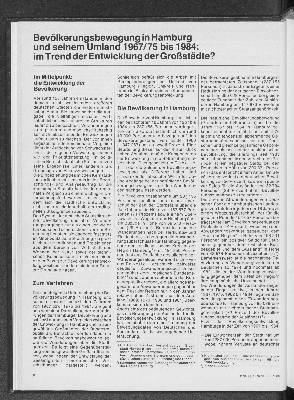 Vorschaubild von Bevölkerungsbewegung in Hamburg und seinem Umland 1967/75 bis 1984: im Trend der Entwicklung der Großstädte?