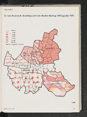 Vorschaubild von Zu- bzw. Abnahme der Beschäftigtenzahl in den Bezirken Hamburgs 1987 gegenüber 1970