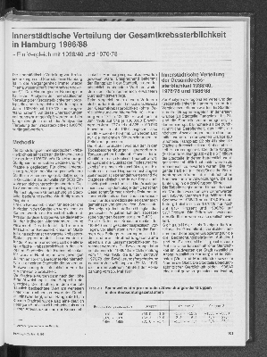 Vorschaubild von Innerstädtische Verteilung der Gesamtkrebssterblichkeit in Hamburg 1986/88 - Ein Vergleich mit 1938/40 und 1976/78