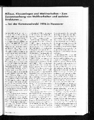 Vorschaubild von Milieus, Klassenlagen und Wahlverhalten - Zum Zusammenhang von Wahlverhalten und sozialen Strukturen...bei der Kommunalwahl 1996 in Hannover