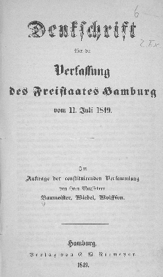 Vorschaubild von Denkschrift über die Verfassung des Freistaates Hamburg vom 11. Juli 1849