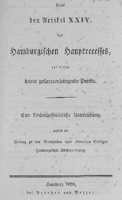 Vorschaubild von Über den Artikel XXIV des Hamburgischen Hauptrecesses und einige damit zusammenhängende Punkte