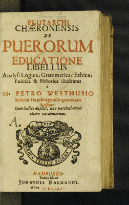 Vorschaubild von Plutarchi Chaeronensis De Puerorum Educatione Libellus