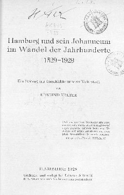 Vorschaubild von Hamburg und sein Johanneum im Wandel der Jahrhunderte 1529 - 1929