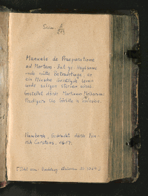 Vorschaubild von Manuale De Praeparatione Ad Mortem. Dat ys: Heylsame/ unde nütte Betrachtinge/ wo ein Minsche christlyck leeven/ unde saligen sterven schal