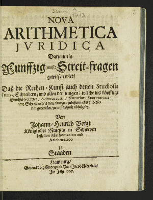 Vorschaubild von Nova Arithmetica Iuridica