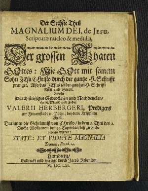 Vorschaubild von [Magnalia Dei de Jesu, Scripturae nucleo & medulla]