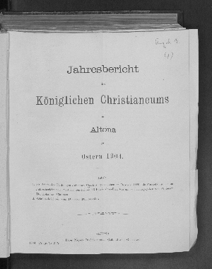 Vorschaubild von [Jahresbericht des Königlichen Christianeums in Altona]