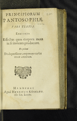 Vorschaubild von Exhibens Effectus quos corpora mota in se invicem producunt. Et primo De depressione corporum versus terrae centrum