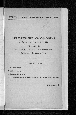 Vorschaubild von Ordentliche Mitgliederversammlung am Sonnabend, den 22. März 1941