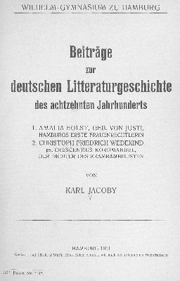 Vorschaubild von Beiträge zur deutschen Litteraturgeschichte des 18. Jahrhunderts
