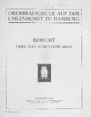 Vorschaubild von [Bericht // Oberrealschule auf der Uhlenhorst zu Hamburg : über das Schuljahr]