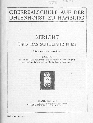 Vorschaubild von [Bericht // Oberrealschule auf der Uhlenhorst zu Hamburg : über das Schuljahr]