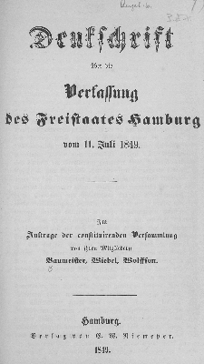 Vorschaubild von Denkschrift über die Verfassung des Freistaates Hamburg vom 11. Juli 1849