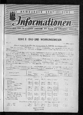 Vorschaubild von Preisindexziffern für den Wohnungsbau in Hamburg im Februar 1954