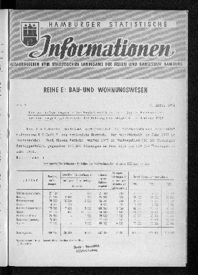 Vorschaubild von Das vorläufige Ergebnis der Bautätigkeit im Jahr 1953 im Bundesgebiet und das endgültige Ergebnis der Wohnungsbautätigkeit in Hamburg 1953