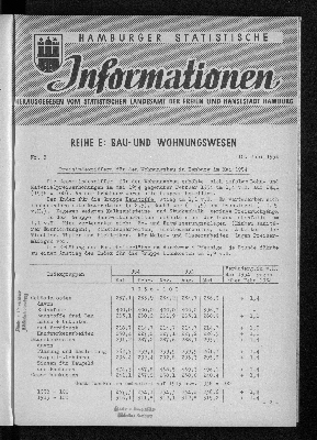 Vorschaubild von Preisindexziffern für den Wohnungsbau in Hamburg im Mai 1954