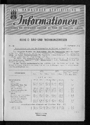 Vorschaubild von Preisindexziffern für den Wohnungsbau in Hamburg im August 1954